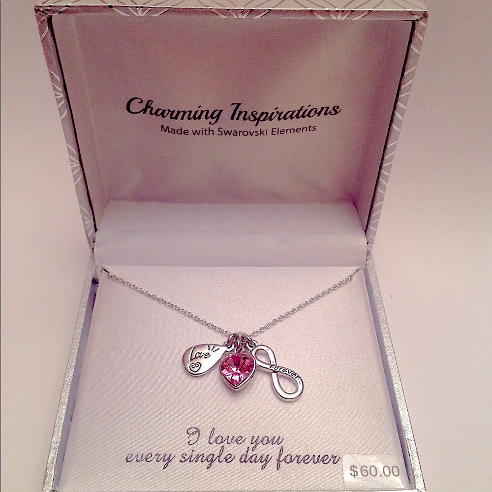 🆕 Swarovski Crystal Necklace Pink Heart Love 3 Charm Silver-tone Chain